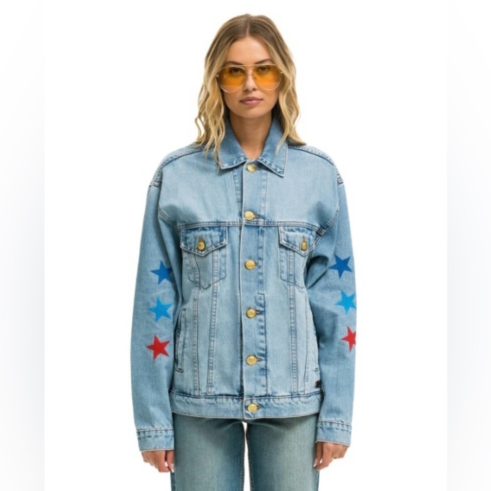 Aviator Nation Oversized Concert Denim Jacket 100% Cotton USA Forth of July - Picture 12 of 17